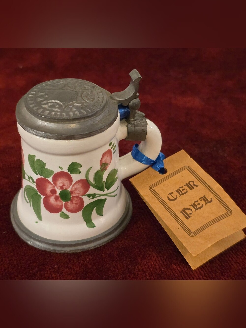 Vintage CER PEL Italian Mini Beer Stein Lidded Shot Glass Hand Painted 2.5”